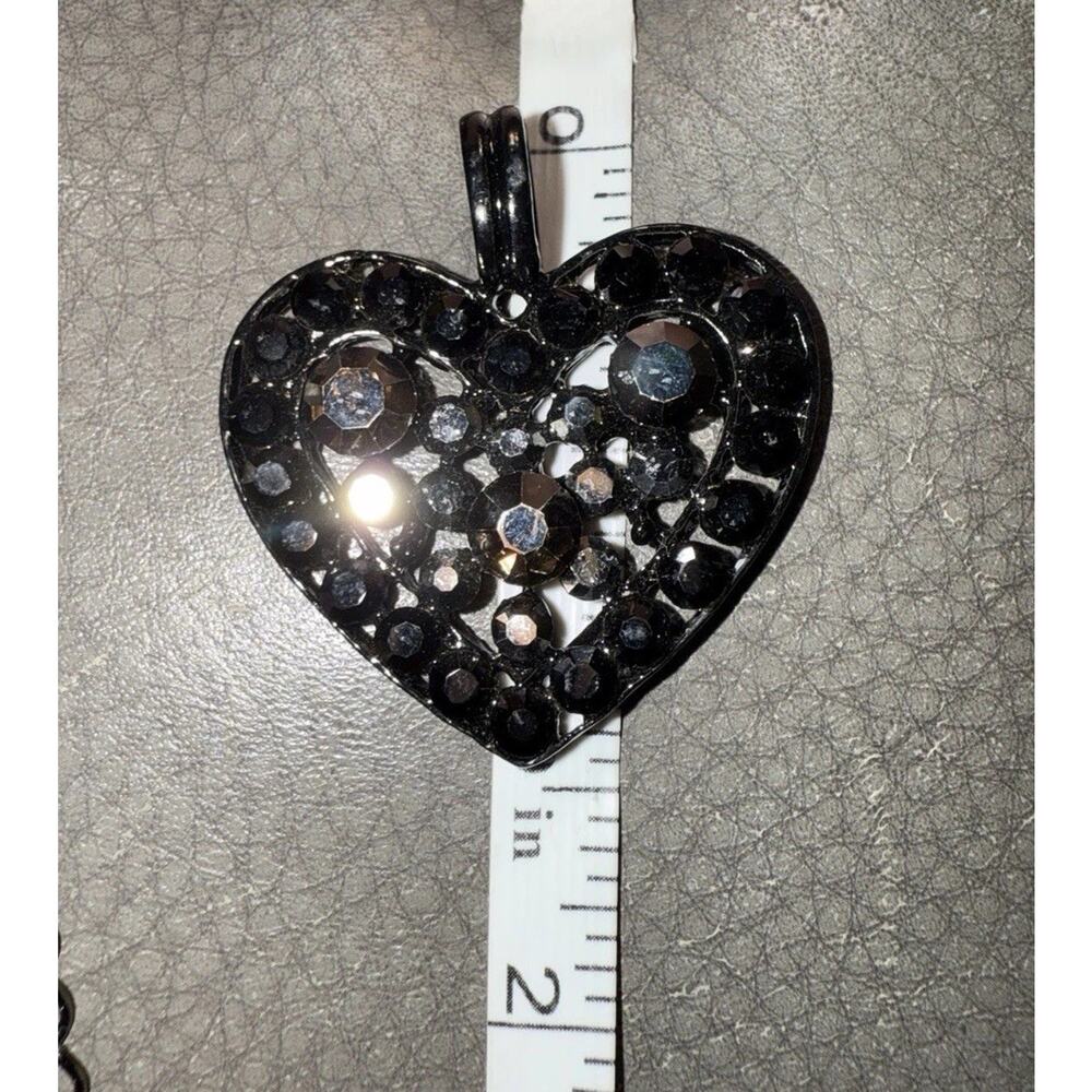 -NECKLACE Black Marcasite On Black 19” Heart Shaped - Picture 5 of 12